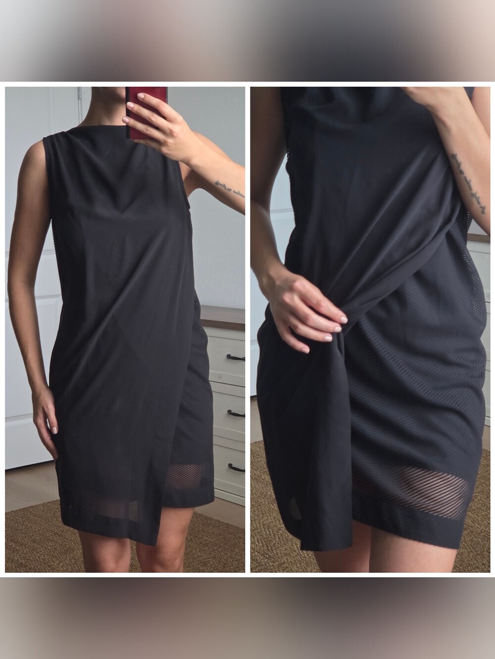 All Saints Japanese Cloth Dress, Size 4, Square Neckline, Layered, Asymmetrical